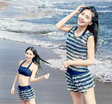泡温泉新款韩国女士分体三件套遮肚显瘦游泳衣镂空性感大小胸聚拢