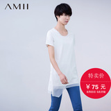 #Amii[极简主义] 2016春夏简约纯色雪纺拼接棉质中长T恤11681106