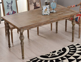 美式新古典实木餐桌椅做旧复古松木餐桌高档家用圆腿造型长方桌子