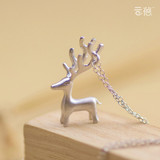 原创S925纯银项链女  创意可爱小鹿日韩短款锁骨链个性麋鹿吊坠