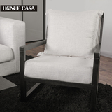 单人休闲实木沙发椅子创意简约现代新中式客厅咖啡椅布艺真皮定做