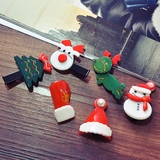 韩国新款 圣诞节卡通圣诞老人雪花麋鹿发夹边夹一字夹发饰品
