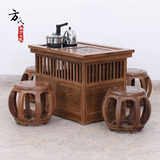 鸡翅木小茶桌椅组合阳台茶台仿古中式实木泡茶桌电磁炉功夫茶几