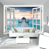 3D立体海景地中海风景电视背景墙纸  欧式卧室温馨浪漫壁纸壁画