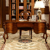 奥特美式乡村美工实木雕花贴皮高端奢华老板桌书桌写字台欧式书桌