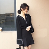 2016春装新款韩版睡衣款宽松显瘦大V领长袖衬衫气质雪纺衬衣女潮