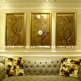 欧式客厅三联装饰画玄关竖版挂画美式餐厅壁画金色伊甸园财富树画