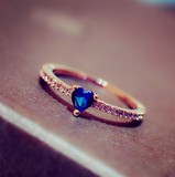 日韩版时尚女潮人爱心指环饰品 蓝宝石创意s925纯银食指细钻戒指