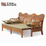 藤沙发床折叠 多功能实木沙发床 推拉床两用组合藤编椅子伸缩沙发