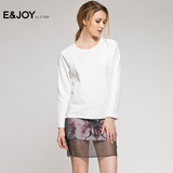 艾格 E&JOY 2016春正品新高腰短款白色长袖套头上衣卫衣女韩国A80
