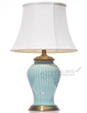 美式欧式时尚复古浅蓝色条纹陶瓷全铜台灯中式简约客厅卧室床头灯