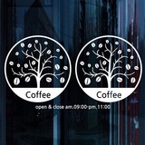 墙贴包邮 新款咖啡厅创意咖啡树圆形营业时间 冷饮店橱窗装饰贴纸