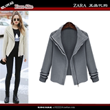 ZARA正品代购2015欧洲站秋冬新款西装领棉质长袖开衫女子短款外套