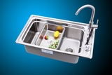 品牌华尔顿水槽304不锈钢 大单槽刀架洗菜盆厨房水盆740mm*450mm