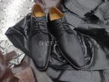 固特异纯手工皮鞋黑色尖头商务低帮正装时尚流行皮鞋牛皮底定制鞋