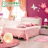 儿童床女孩 公主床粉色实木1.5单人床简约现代 儿童家具套房组合