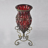 欧式现代经典复古 原玻婚庆家居装饰 台面铁艺玻璃花瓶  酒红色