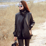 2016韩版秋冬女装加绒加厚pu皮衣短款大码女士羊羔毛机车皮衣外套