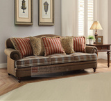 出口外贸法式美式乡村三人沙发麻布实木双人欧式简约单人沙发定制