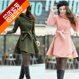 2014秋冬装女装新款韩版修身毛呢外套甜美收腰显瘦中长款呢子大衣