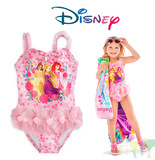 原单 2016新款Disney迪士尼公主泳装女童木耳边蓬蓬纱连体泳衣