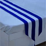 精品包邮地中海风格蓝色条纹欧式桌旗酒店宾馆床旗床尾巾足浴会所