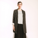 艾S品牌折扣女装上衣2016秋季欧版黑白条修身百搭外套中长款西装