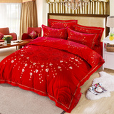 婚床四件套大红纯棉1.8m床秋冬季加厚床上用品床单被套全棉床单式