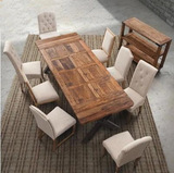 美式乡村长方形餐桌椅仿古做旧实木办公桌做旧会议大班桌书房桌子