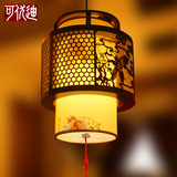 中式古典木艺羊皮吊灯酒店茶楼餐馆仿古灯饰书房走廊阳台创意灯具