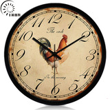 美式乡村田园复古客厅大壁钟创意简约装饰静音个性挂钟表公鸡动物