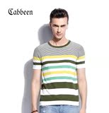 卡宾新款夏装 男条纹撞色圆领套头男士短袖针织衫T恤B/3132108009