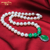 中老年珍珠项链 送妈妈颈链天然珍珠淡水锁骨正圆配绿玛瑙短款