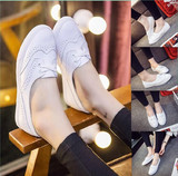 2016夏新款韩版真皮休闲小白鞋浅口女单鞋学生板鞋系带平底运动鞋