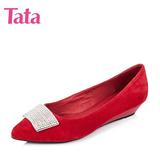 Tata/他她秋季专柜同款羊皮时尚尖头浅口坡跟女单鞋V308DCQ5