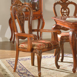 美式餐椅 新古典雕花餐椅做旧高档木椅 布艺扶手餐椅书椅休闲椅