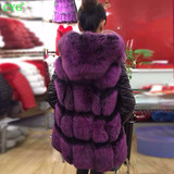 2015年新款绵羊皮真皮狐狸毛皮草女马甲韩版中长款带帽双色外套