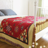 外贸原单 北欧民族撞色纯棉流苏线毯 红色两面沙发毯 沙发垫