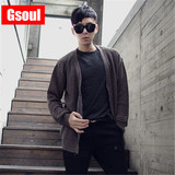 GSOUL2015春装新款时尚英伦男士潮流简约纯色宽松百搭开衫针织衫