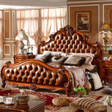 高档欧式头层真皮实木床 2 2.2米双人深色大床2.4 美式新古典家具