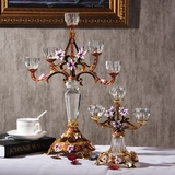 欧式别墅软装饰品浪漫餐桌玄关装饰摆件水晶珐琅彩烛台 结婚用品