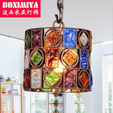 波西米亚灯具欧式美式乡村吊灯彩色琉璃玄关走廊餐厅客厅灯饰创意