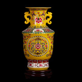 景德镇陶瓷器花瓶 珐琅彩黄双耳花瓶 现代客厅家居装饰摆件装礼品