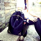 双肩包女包包韩版牛津布配牛皮高中学生书包铆钉旅行背包2016新款