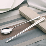 大号韩式304不锈钢筷子勺子环保便携餐具小麦盒旅行学生筷勺套装