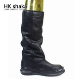 HK shaka 冬季羊毛加绒男靴子 英伦青年保暖高筒靴套筒牛皮时尚靴