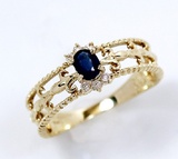 日本代购直邮0.15克拉天然蓝宝石钻石戒指女14K黄金复古知性首饰