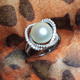 天然珍珠戒指超大925纯银开口女11-12强光无暇 定制正圆 正品包邮