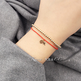 韩国正品代购纯14K黄金手链 奢华金珠米珠拉伸手链女 个性红绳链