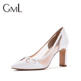 GML2016新款女士单鞋羊皮性感镂空网纱粗跟高跟鞋女鞋